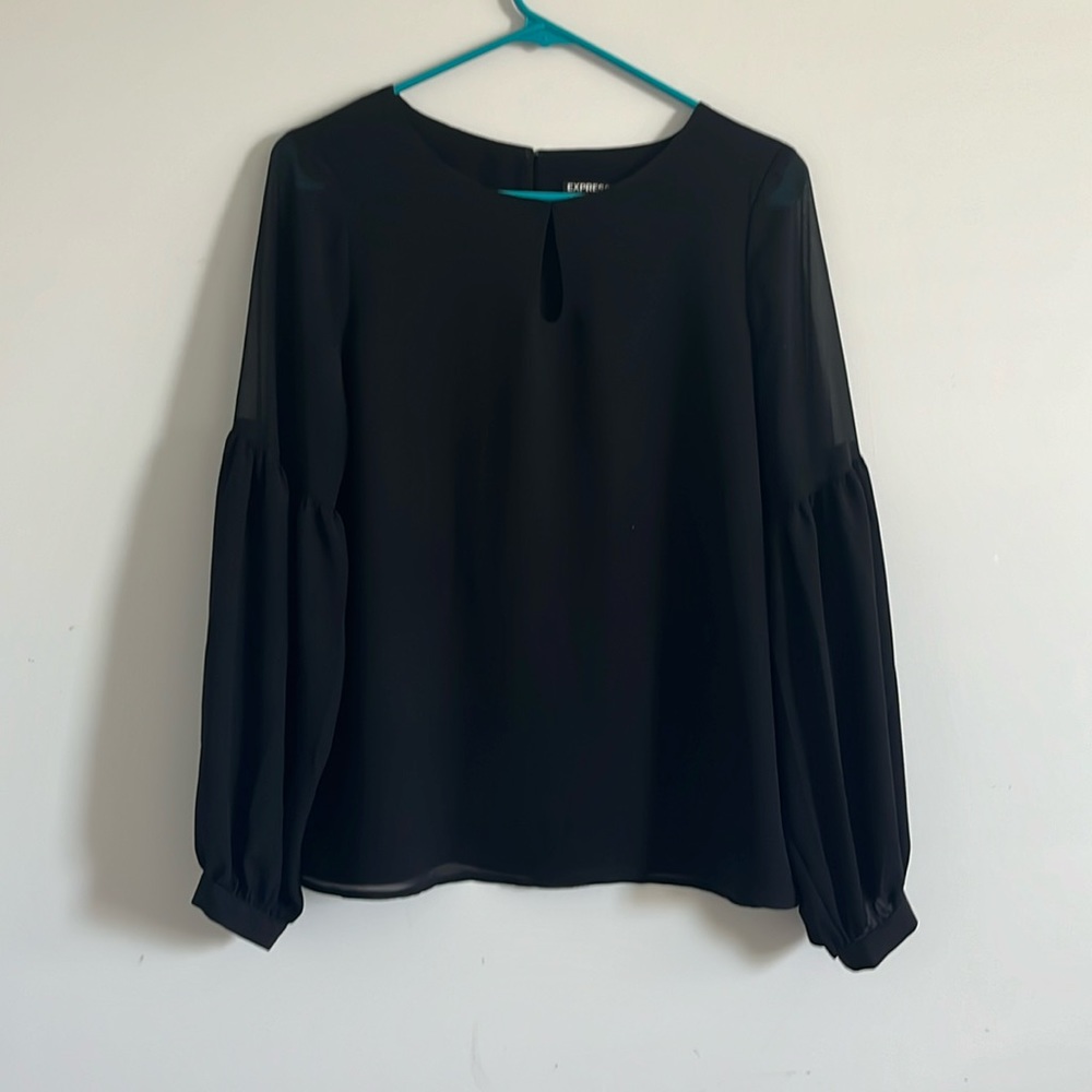 Black almost sheer woman’s size small work blouse